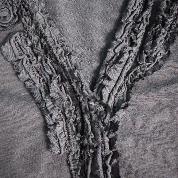 Eddie Bauer Floral Ribbon Trim Slub Knit Button Cardigan Womens Large Gray Boho - Picture 7 of 16